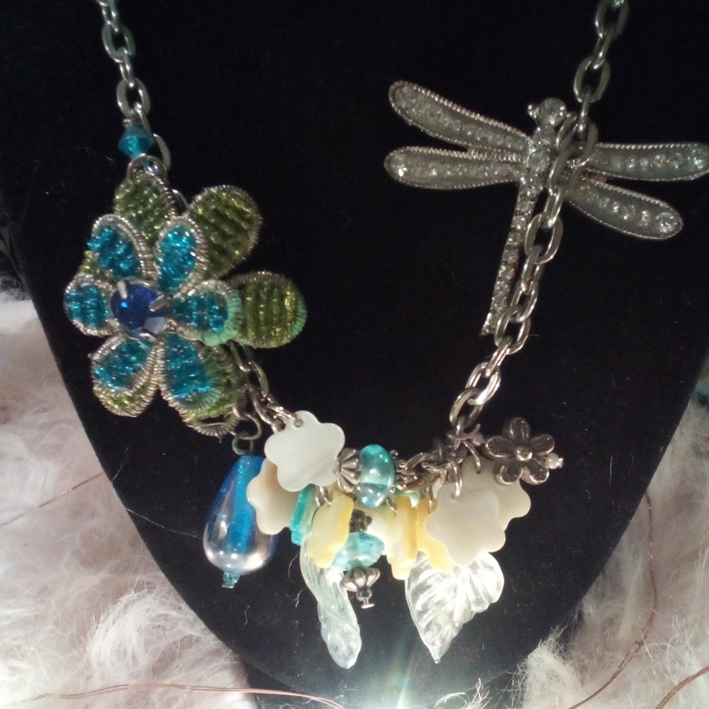 Beaded Flower & Dragonfly Necklace